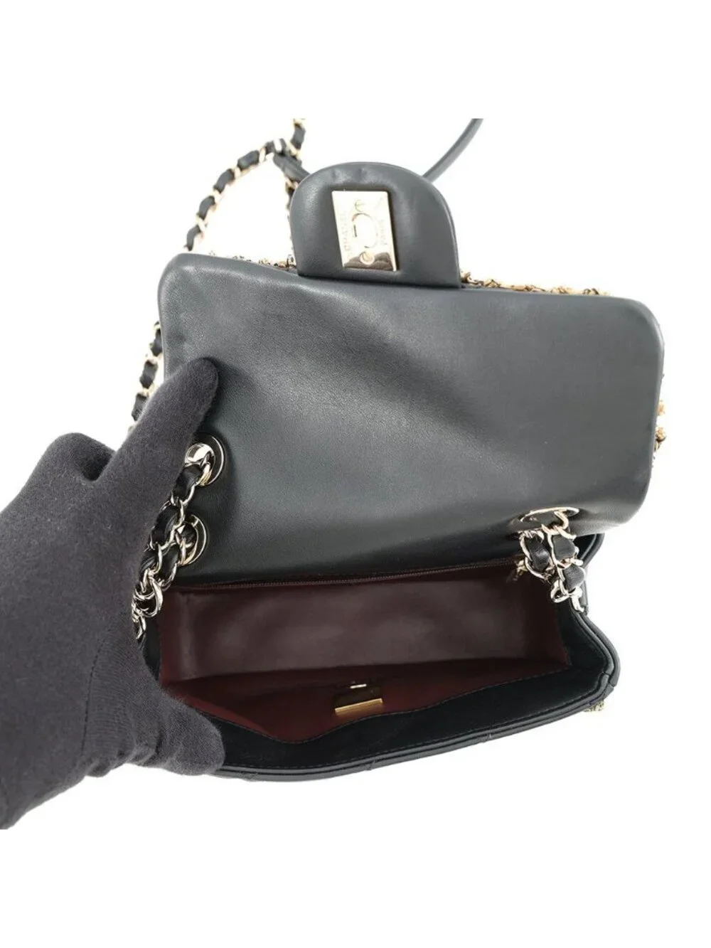 Chanel Chain Shoulder Bag Mini Quilted CC Logo Lambskin Faux Pearl Black